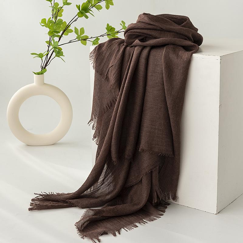 Spring and summer sunscreen scarf imitation cotton and linen solid color simple shawl women's high-end silk scarf yarn headscarf women's cross-border