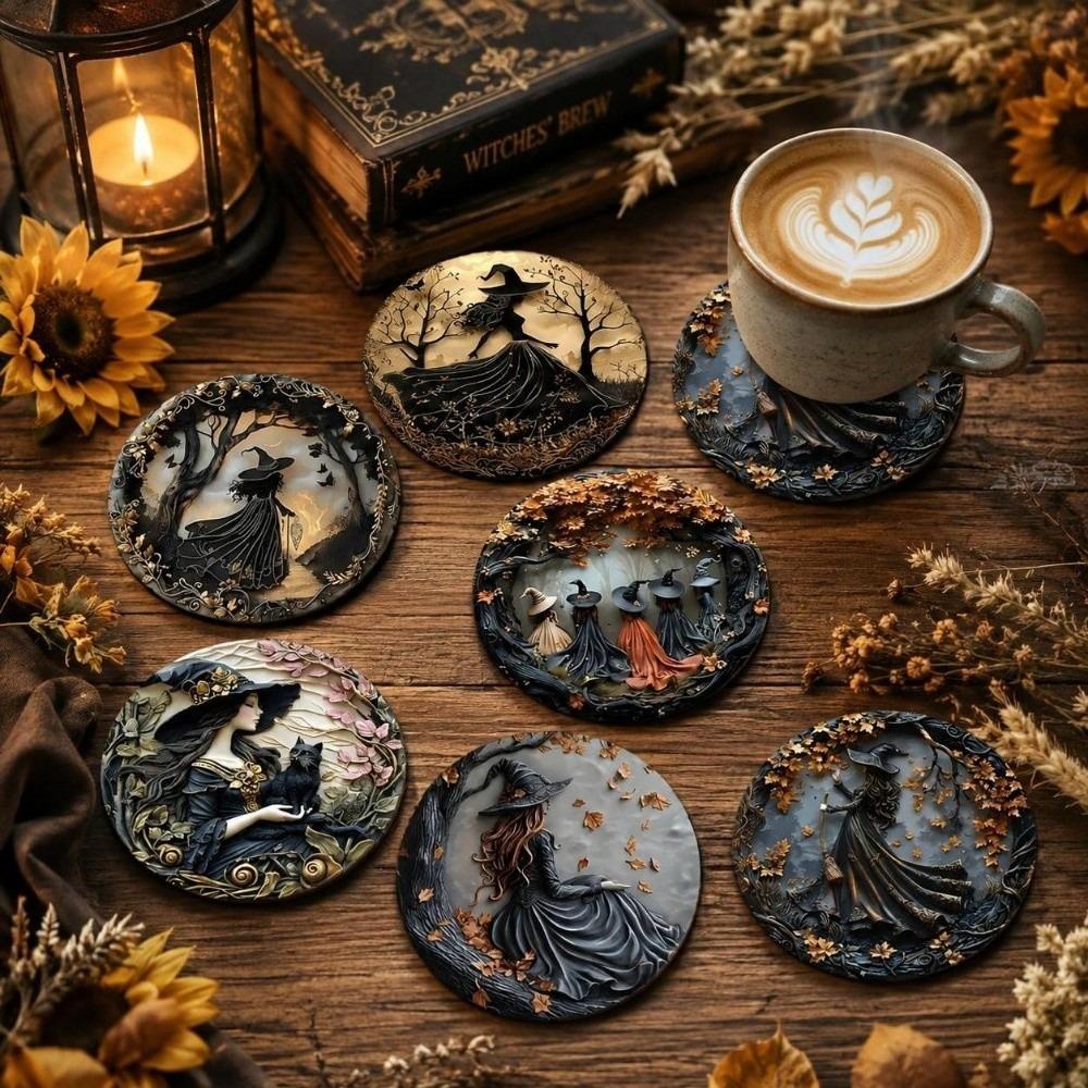 6 pcs Flower Puppy Design Mats Cat Heat Resistant Coasters Wooden Coasters Bar Table