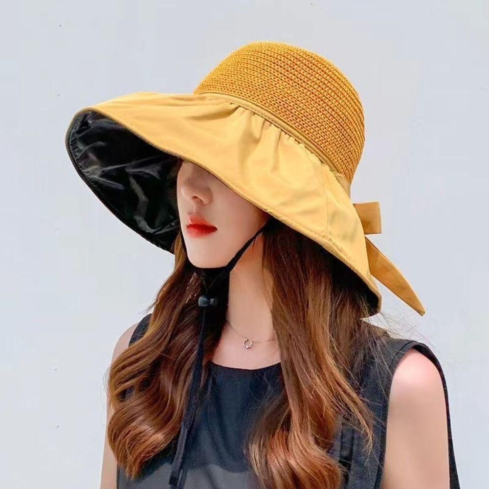 Wide Brim Bucket Hat Foldable Sunshade Hat Women Beach Cap