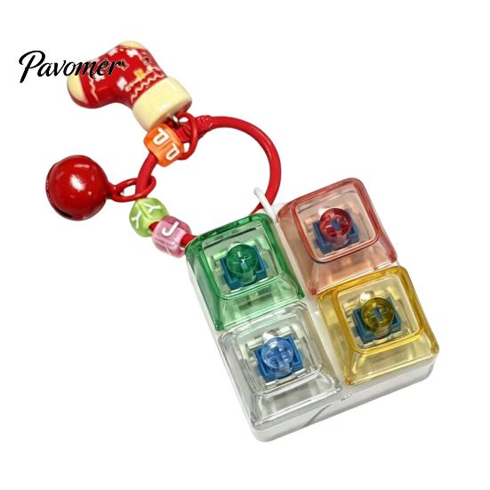 Fidget Toy for Stress Relief Christmas Mechanical Keyboard Keychain, Push Button Fun Fingertip Clicking with Reindeer Bell Charm, Backpack Accessory
