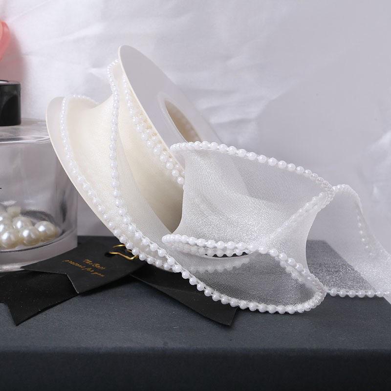 5 Yards Wrapping Ribbon DIY Mesh Gauze 4cm Fish Tail Yarn Solid Color Silk Pearl Edge Flower Bouquet Packaging