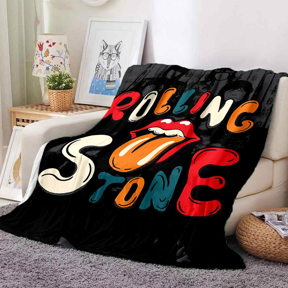 1pc Rolling Stone Flannel Blanket [Cozy Throw Blanket] For Sofa, Bed, Travel, Camping, Livingroom, Office, Couch, Chair, And Bed