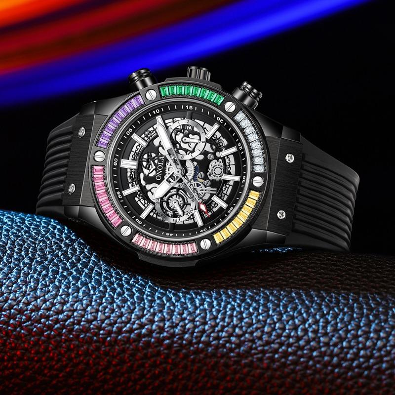 Top Brand Fashion New Rainbow Diamond Automatic Mechanical Watch Men's Waterproof Tape Watch