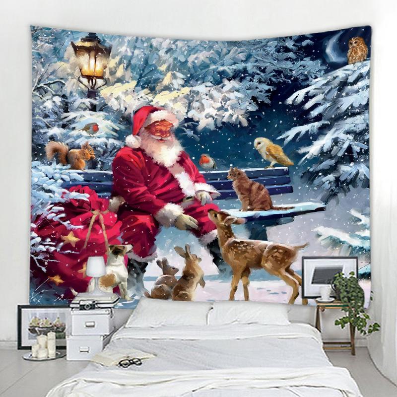 Christmas Decorative Tapestry Red Santa Claus Christmas Tree Fireplace Art Wall Hanging Home Holiday Wall Blanket Tapestries