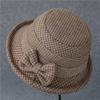 Warm Winter Cozy Cotton Fisherman Cap, Vintage Retro Style Women's Knitted Hat with Bow, Mom Hat, Beanie - Holiday Gift