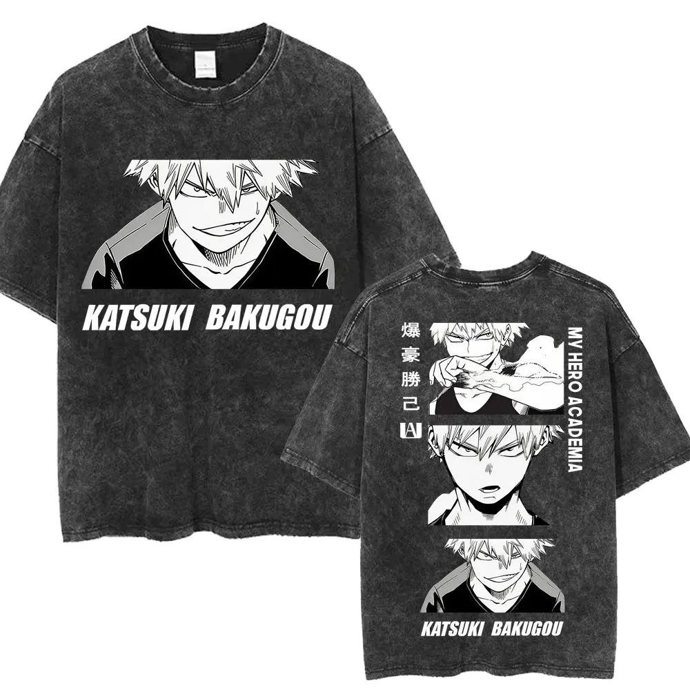 Oversized Washed Black Short-Sleeve T-Shirt Featuring My Hero Academia Ochaco Uraraka Dual-Sided Graphic Print For Anime Fans