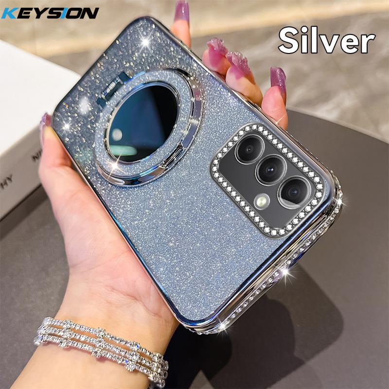 KEYSION Роскошный блестящий чехол с драгоценными камнями, магнитный чехол для телефона для Samsung Galaxy A54 5G A34 A24 A14, чехол-подставка с зеркалом для макияжа, противоударный чехол