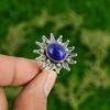 Gift For Her Natural Lapis Lazuli Promise Flower Adjustable Ring 925 Silver
