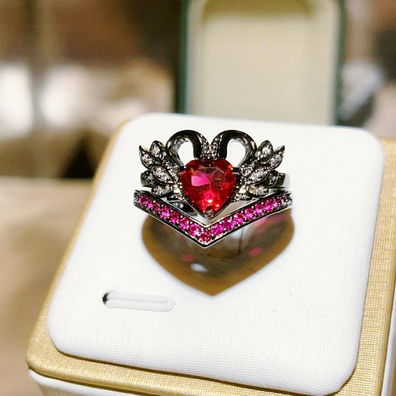 Новое помолвочное кольцо Black Swan Ruby женское кольцо модный комплект из двух предметов