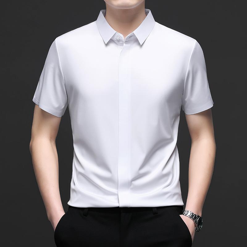 Ics Silk Мужская рубашка с коротким рукавом Деловой кэжуал Стрейч Однотонная Для коммерческих дел Повседневный топ