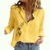 Women Fashion Long Sleeve Buttoned Shirt Ladies CasualFloral Print Linen Top Fall&summer Thin Blouse