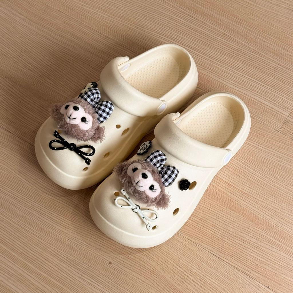 Мультяшные милые туфли с дырочками женская уличная обувь для подиума не утомляющая ноги дышащая на высокой толстой подошве нескользящая с закрытым носком шлепанцы