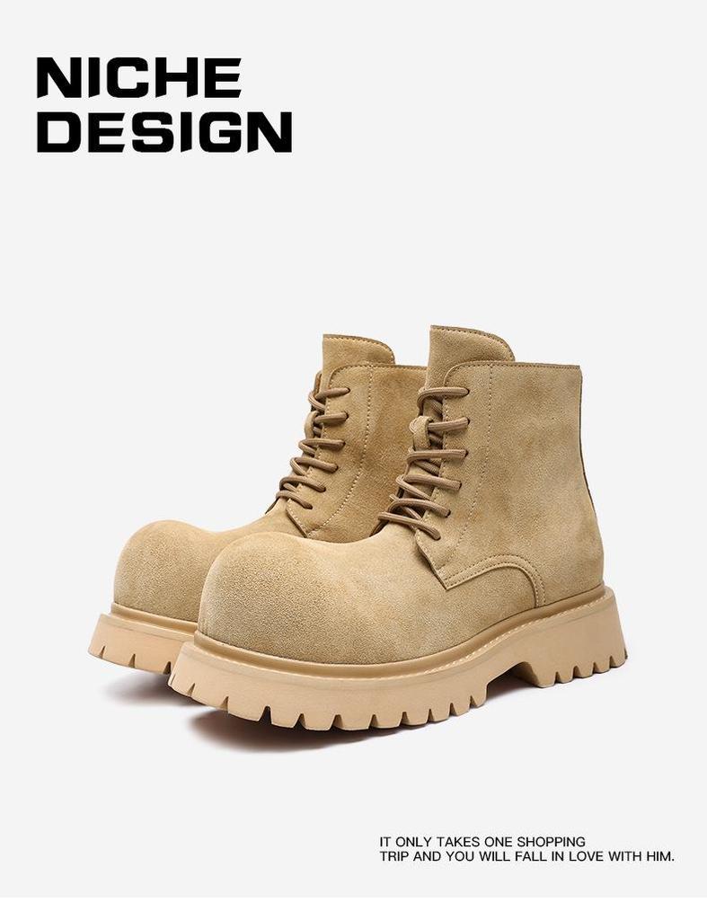 Женские винтажные замшевые рабочие ботильоны 2025 года - На толстой подошве, Желтые, Уличный стиль для весны и осени