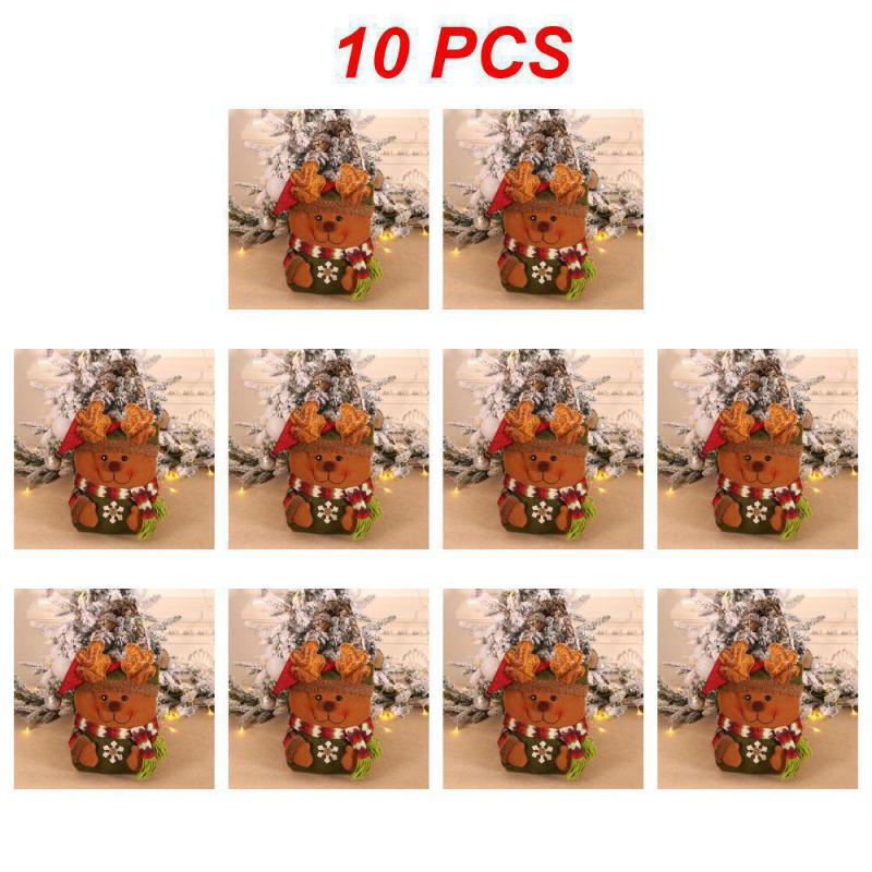 10Pcs Christmas Gift Bags Handbags Tote Bags Candy Bags Snowman Bear Gift Bags Storage Bags Christmas Decoration