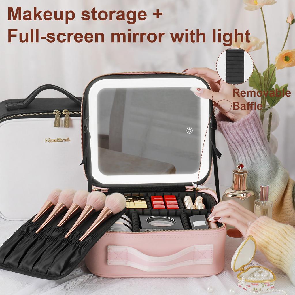 Модные простые косметички большой емкости с зеркалом, ящик для хранения, органайзеры для макияжа со светодиодной подсветкой, USB-зарядка для путешествий, работы