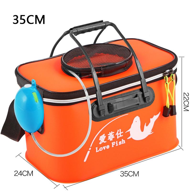 Foldable Wear-resistant Waterproof EVA Fishing Barrel Fishing Box Tools Box Optional Rechargeable Oxygen Pump 30cm/35cm/40cm/45cm/50cm Size Choices