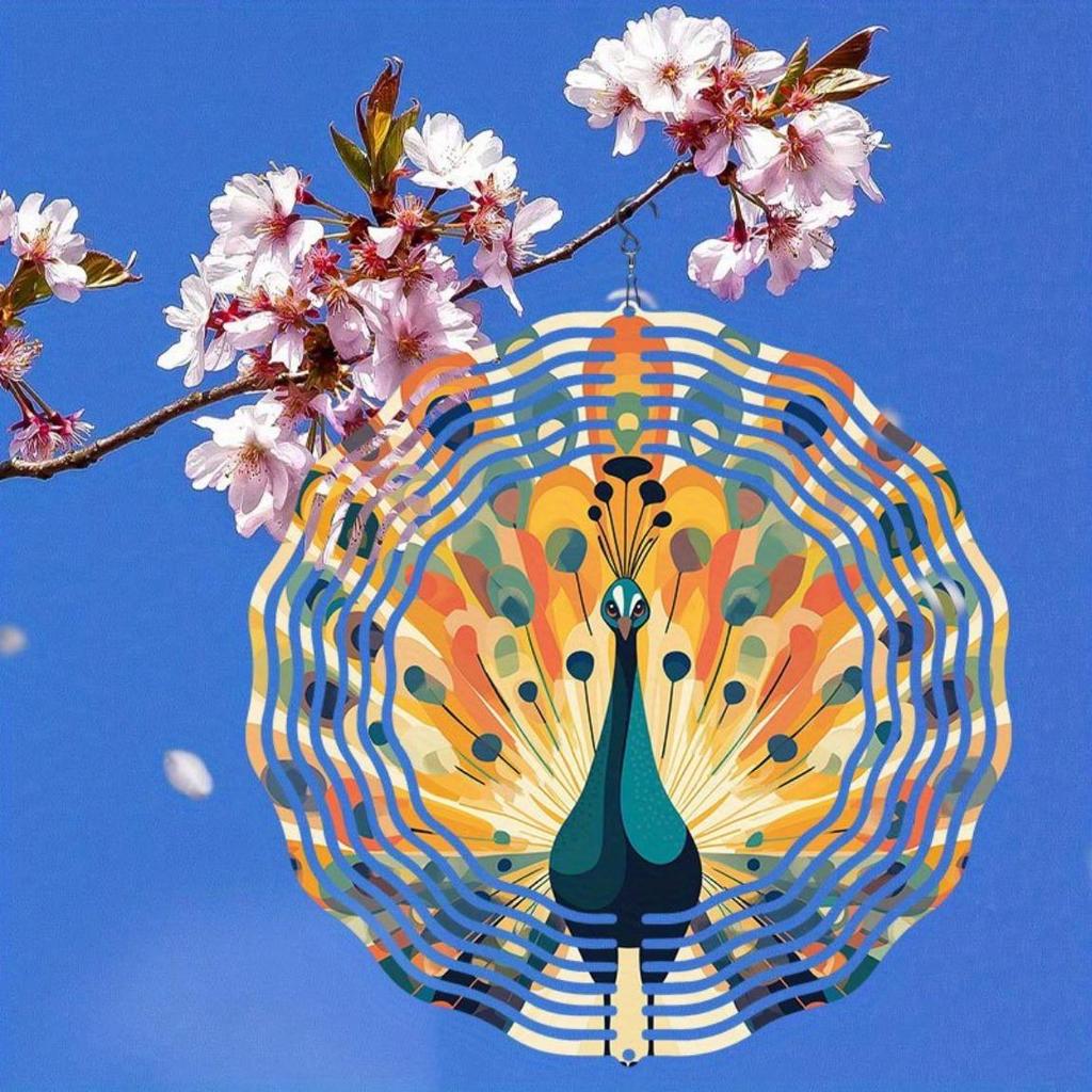 3D Metal Peacock Wind Chime – Vibrant Rotating Hook, Durable Outdoor Decor for Garden, Patio & Fall Festivals, Battery-Free Hanging Ornament