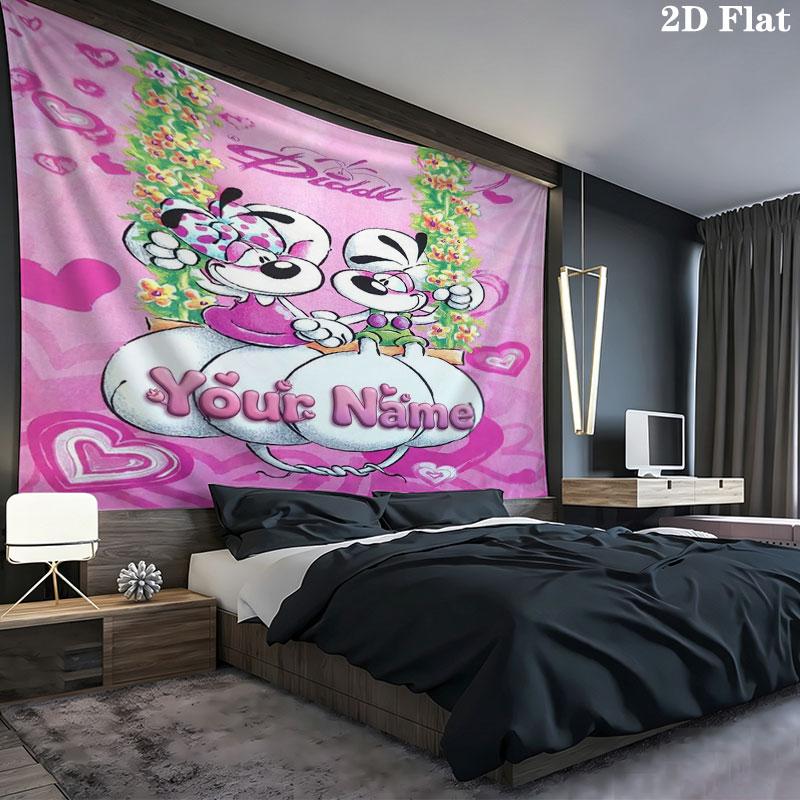 Diddl Custom Name Wall Tapestry Aesthetic Wall Hanging Printed Fabric Blanket Decorative Tapestries for Bedroom Living Room Home Decor