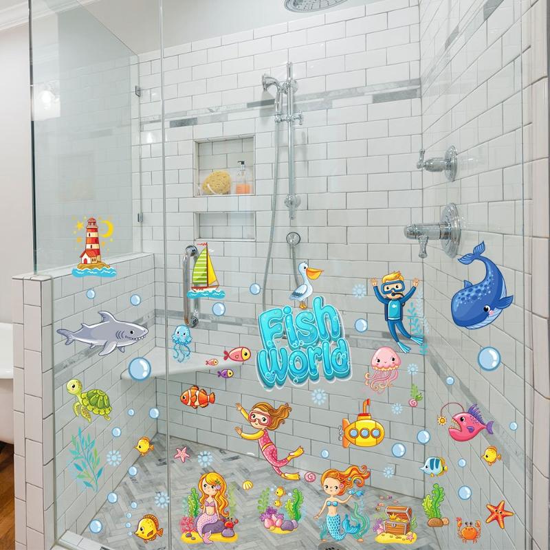 Cartoon Coral Crab Bathtub Anti-Slip Stickers 6Pcs Waterproof Safety Decals for Kids Bathroom Shower Tub Protection
