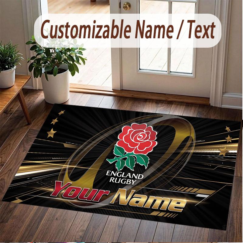 Custom Rug England Rugby Pattern Print Name Text Soft Non‑Slip Floor Carpet for Home Indoor Decoration