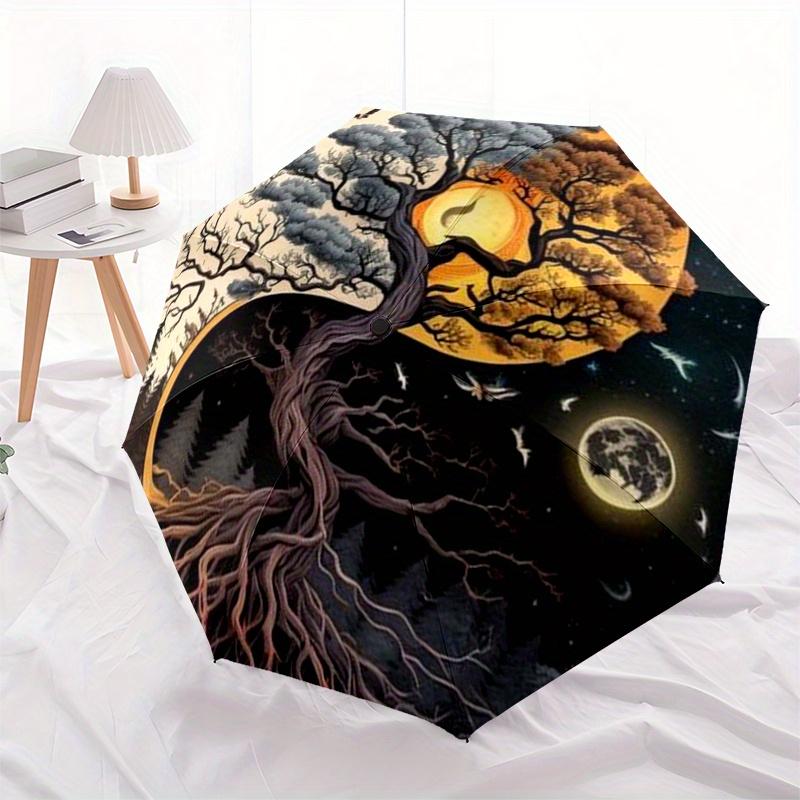 "Yin Yang Tree of Life Decor"Umbrella, Portable 3-Fold Compact Umbrella for Men & Women ES34