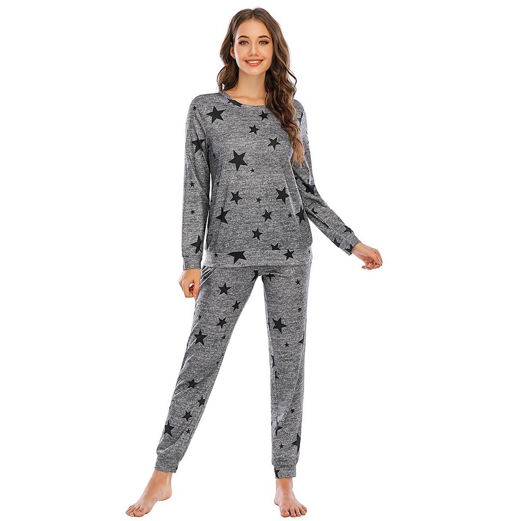Женский рождественский пижамный комплект с оленями, топ с длинным рукавом и джоггеры с принтом звезд, домашний костюм-двойка, подходящая женская пижама, милая, уютная одежда для сна, повседневная одежда