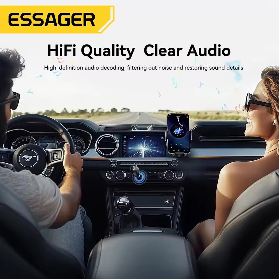 Essager Адаптер Bluetooth 5.3 с разъемами AUX 3,5 мм для аудиоприемника, автомобильных динамиков, гарнитуры, планшета, ноутбука, автомобильного приемника Bluetooth