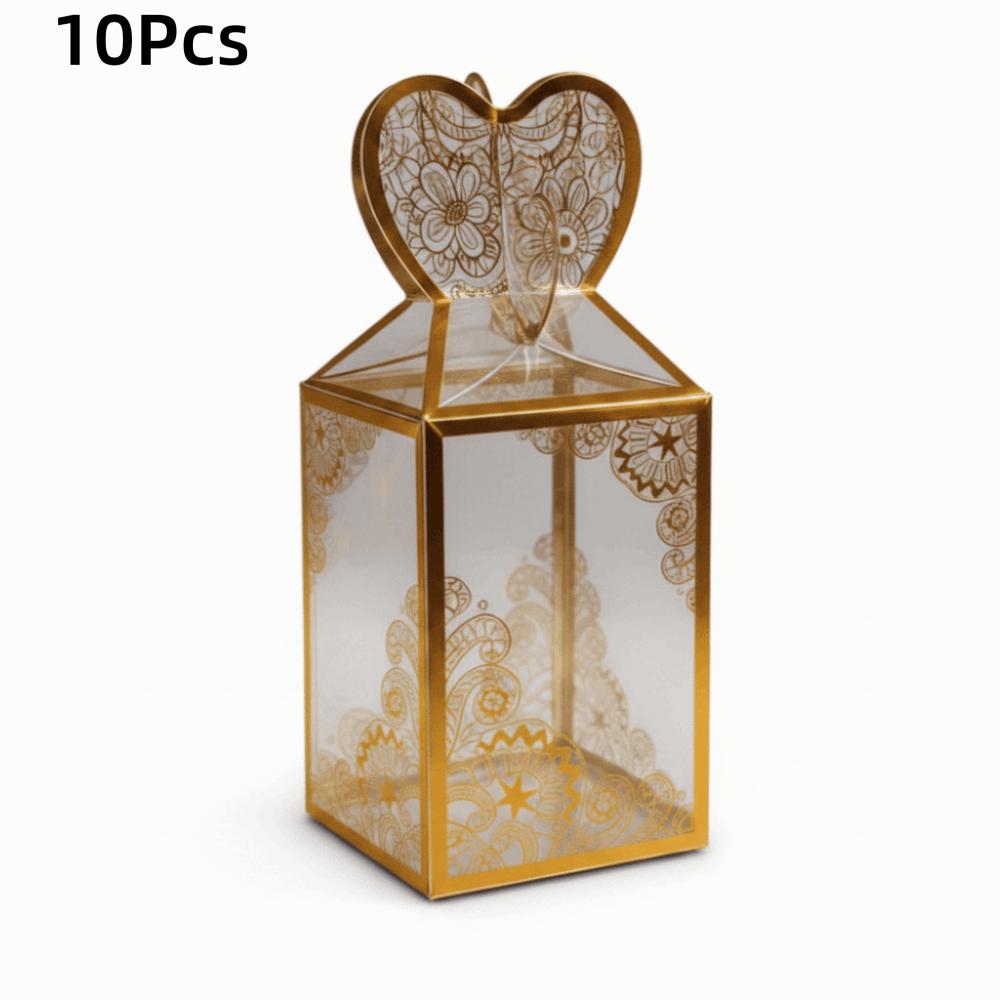 10 Pcs Gold Stamping Candy Boxes Transparent Wedding Favor Boxes Creative Gift Boxes