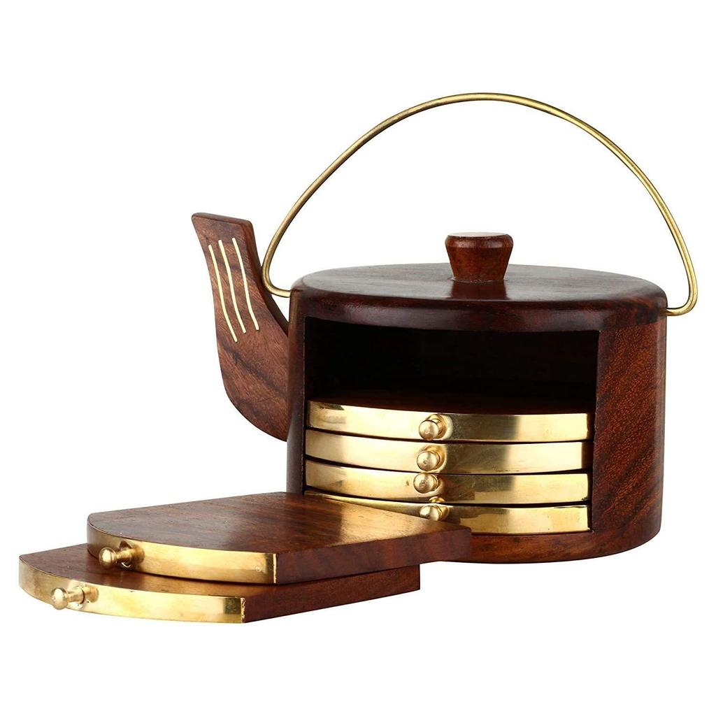 Деревянные подставки для напитков в форме чайника, деревянные подставки для стола, набор из 6 штук для чайных чашек, кофейных кружек, пивных банок, барных стаканов и стаканов для воды.