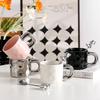 Легкая роскошная высококачественная керамическая чашка с ложкой, гальванизированная кружка с медведем, высококачественная дизайнерская чашка, экспортная кофейная чашка