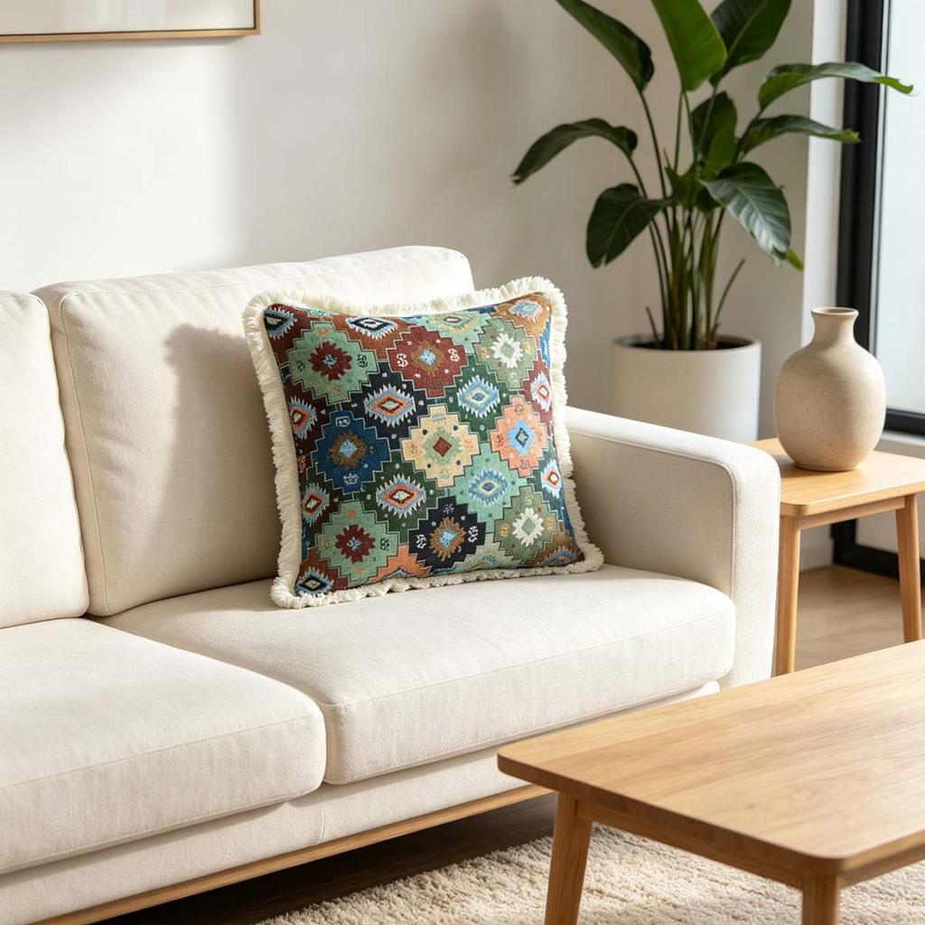 Washable Square Modern Farmhouse Couch Sofa Living Room Outdoor Cushion Decorative Tassel Couch Throw Pillow Covers
