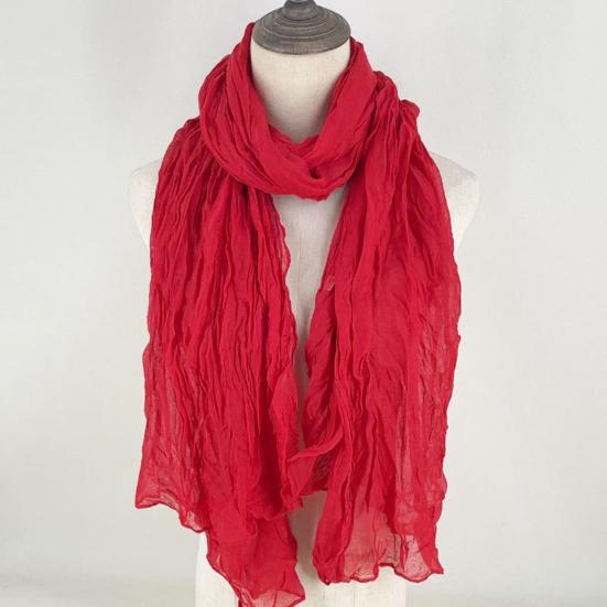 Women Scarf Shawl Solid Color Soft Warm Pleated Scarf UV Protection Casual Cotton Linen Shawl Fashion Accessory