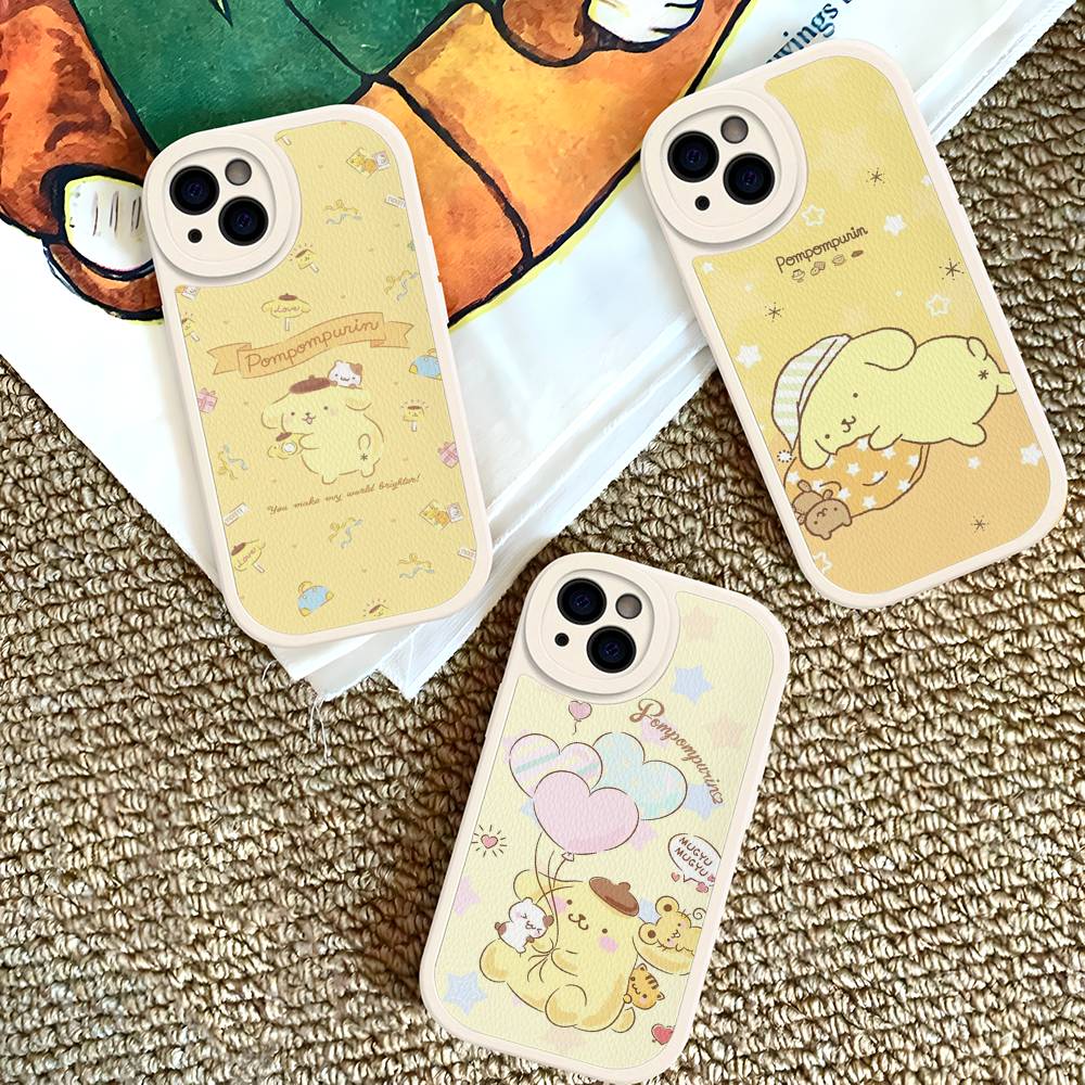 Cartoon P-Pompompurins Cute Leather Phone Case For IPhone 16 15 14 13 12 11 Pro Max Plus Shockproof Cover