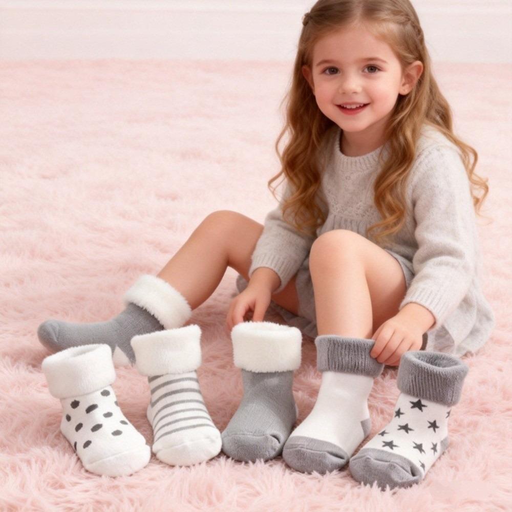 5 Pairs Pink Blue Newborn Socks Cotton Winter Socks New Floor Stocking  for 0-3 Years Old
