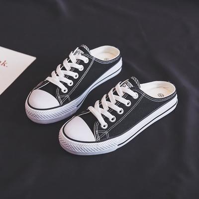 Ленивые полутапочки женские весенние новые повседневные универсальные модные туфли без каблука парусиновые туфли женская обувь