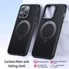 KEYSION Чехол из углеродного волокна с текстурой для MagSafe для iPhone 15 Pro Max 14 13 12 с вращающимся магнитным кольцом-подставкой, противоударный чехол для телефона