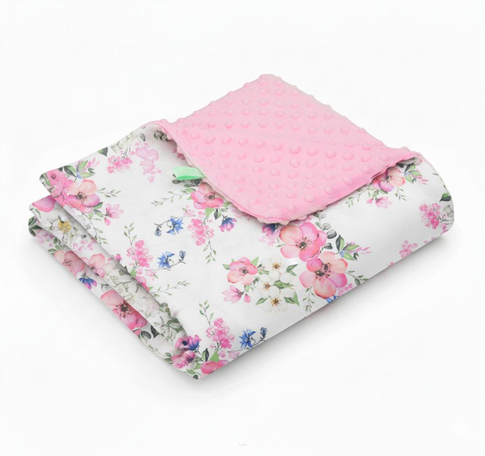Blanket, plaid, MINKY 75x100 (pink + white apple)