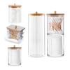 Transparent Storage Box Cotton Swab Organizer with Wooden Lid Large Capacity Dustproof Widely Used Floss Picks Cotton Balls Holder