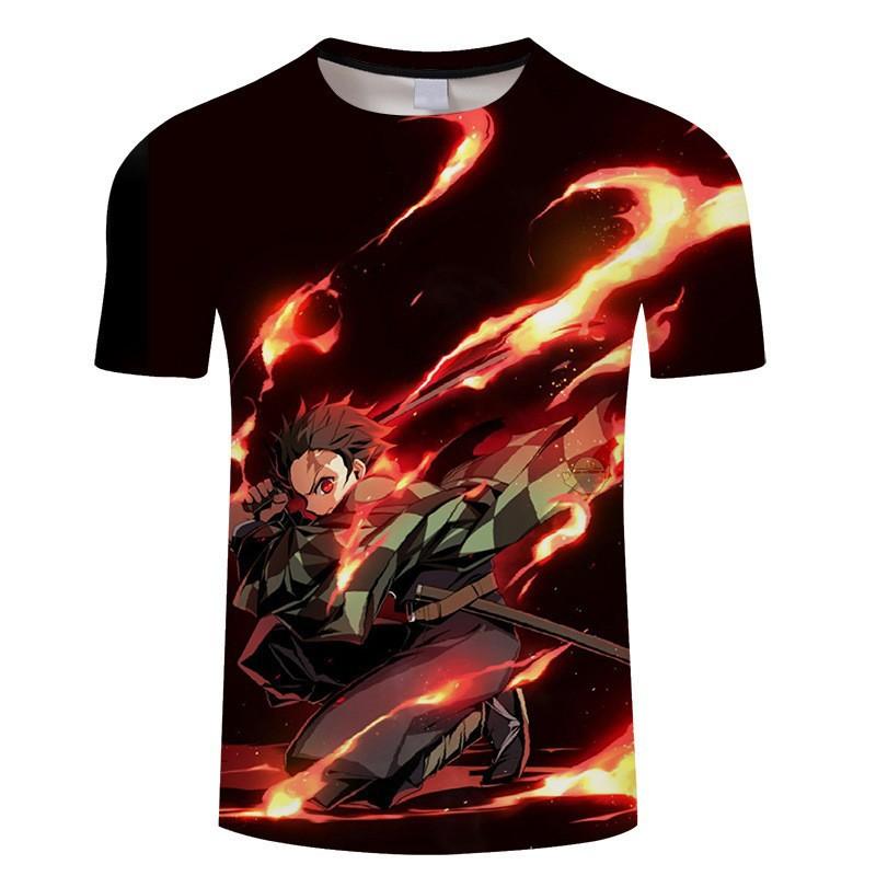 MINISO Anime Demon Slayer 3D T-shirt with Digital 3D Printing Short Sleeved Men's and Women's Couple T-shirt
