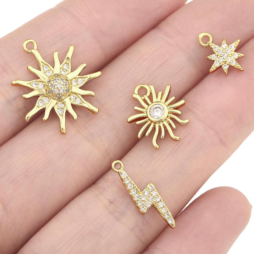 Медные циркониевые подвески с солнечной молнией для изготовления ожерелья, серег, браслетов