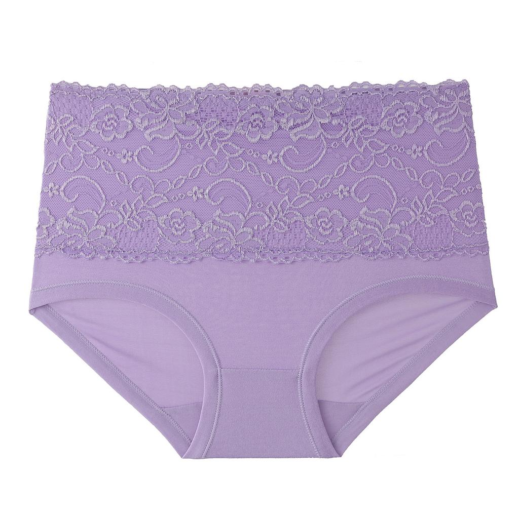 Fattened Plus Size Panties Breathable Lace Edge Solid Color Briefs High Waist