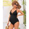 CHARMLEAKS Scallop Trim Maternity Swimsuit One Piece V Neck Pregnancy Bathing Suit Ruched Swimwear Cutout Tie Back