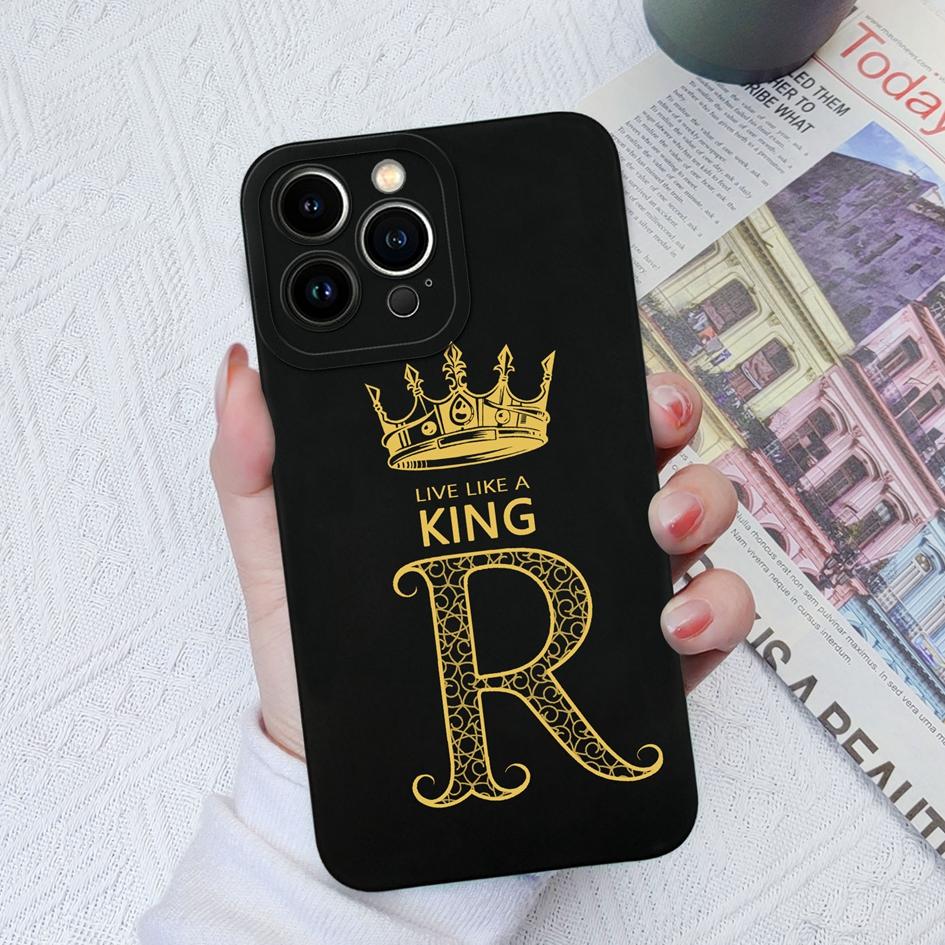 Case Cover For Apple iPhone X XS XR SE 13 14 15 Pro Max Luxury Crown Letters Liquid Soft Silicone Shockproof Matte Anti Drop For iPhone Shell Bumper
