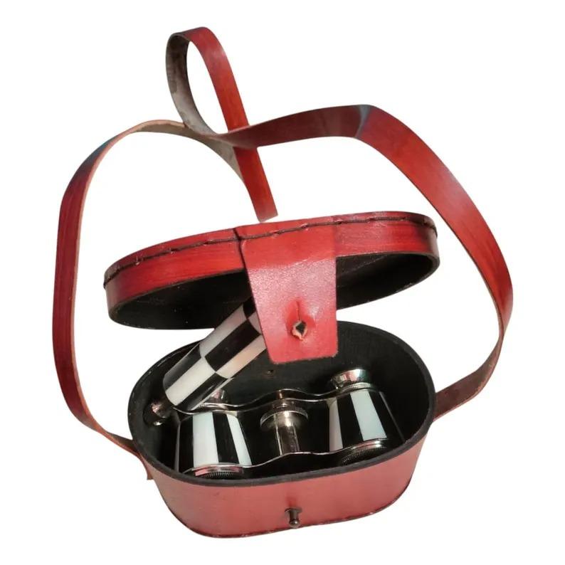 Antique Brass Opera Glasses with Leather Case - Victorian Style