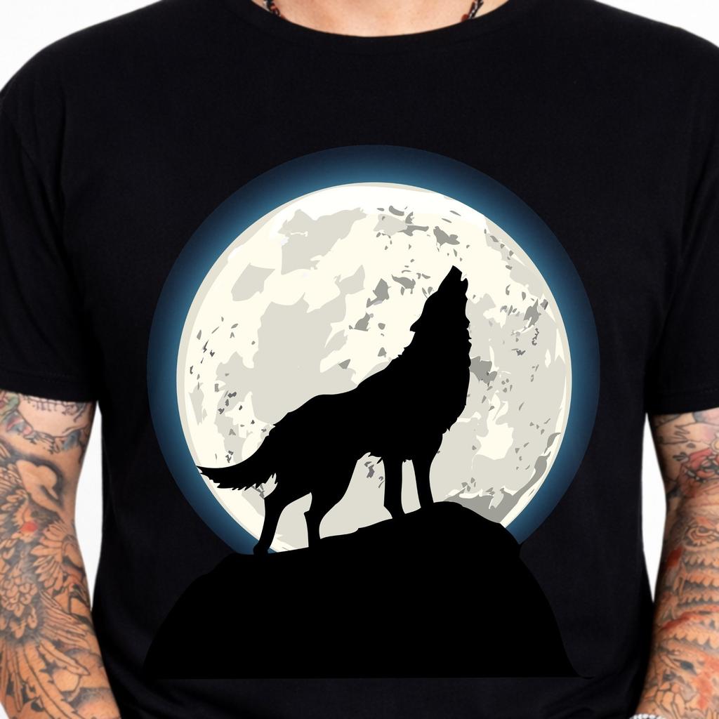 Howling Wolf Full Moon Silhouette Wildlife Forest Nature Animals Graphic T-Shirt