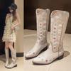 New Style Fashion Retro Boots Embroidered Pointed Western Cowboy Cowgirl Boots Women's Thick Heel High Boots Zapatos Mujer