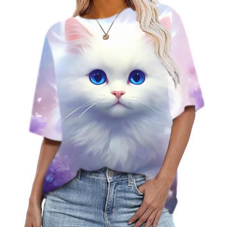 Женские повседневные свободные футболки с круглым вырезом и короткими рукавами в полоску с цифровой печатью для женщин