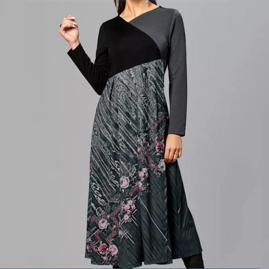 Женское модное повседневное платье с длинным рукавом и принтом больших размеров, вечерние длинные платья для дам