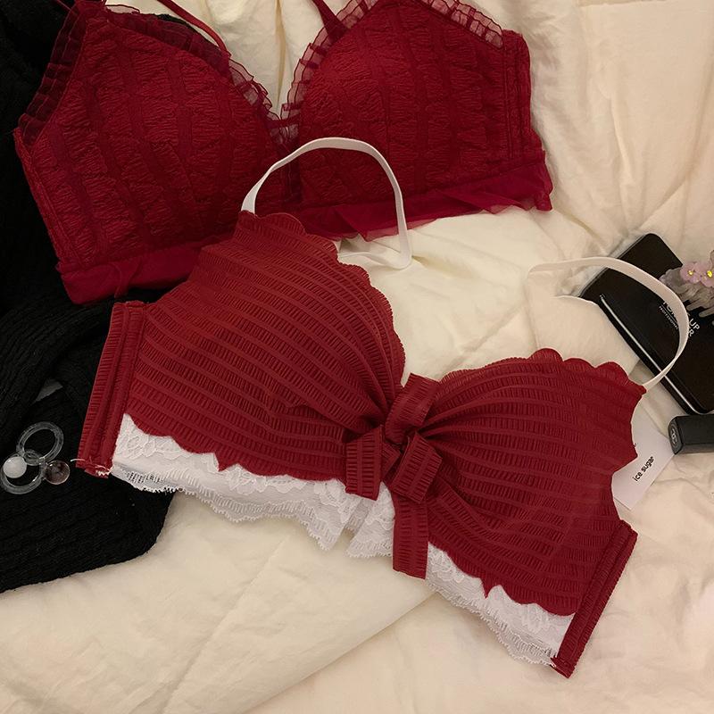 Female Small Breasts Gather Sexy No Underwire Wedding Bride This Year Red Underwear