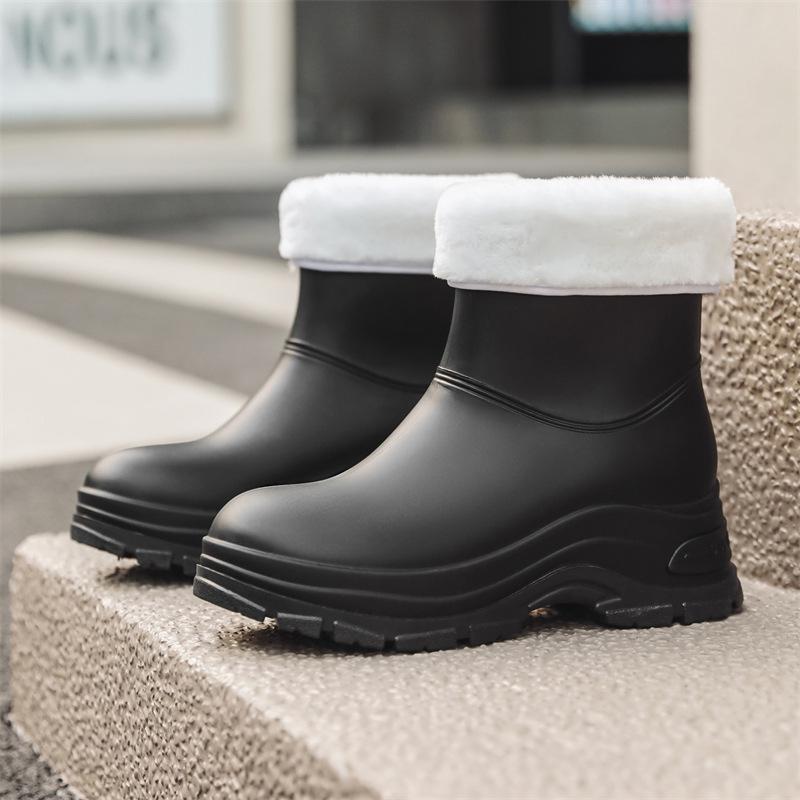 Korean Women's Waterproof, Non-Slip Rain Boots with Warm Cotton Lining & Thick Soles for Outdoor Camping